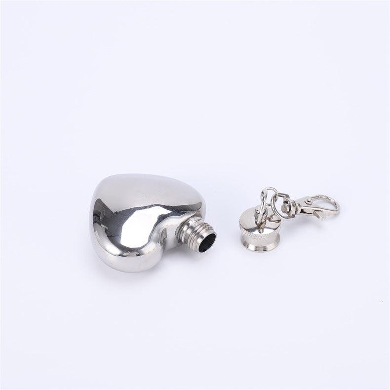 1oz Mini Stainless Steel Hip Flask with Heart Charm & Keychain